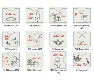 Stickserie ITH - 12 Mini Schokihüllen Weihnachten Doodle